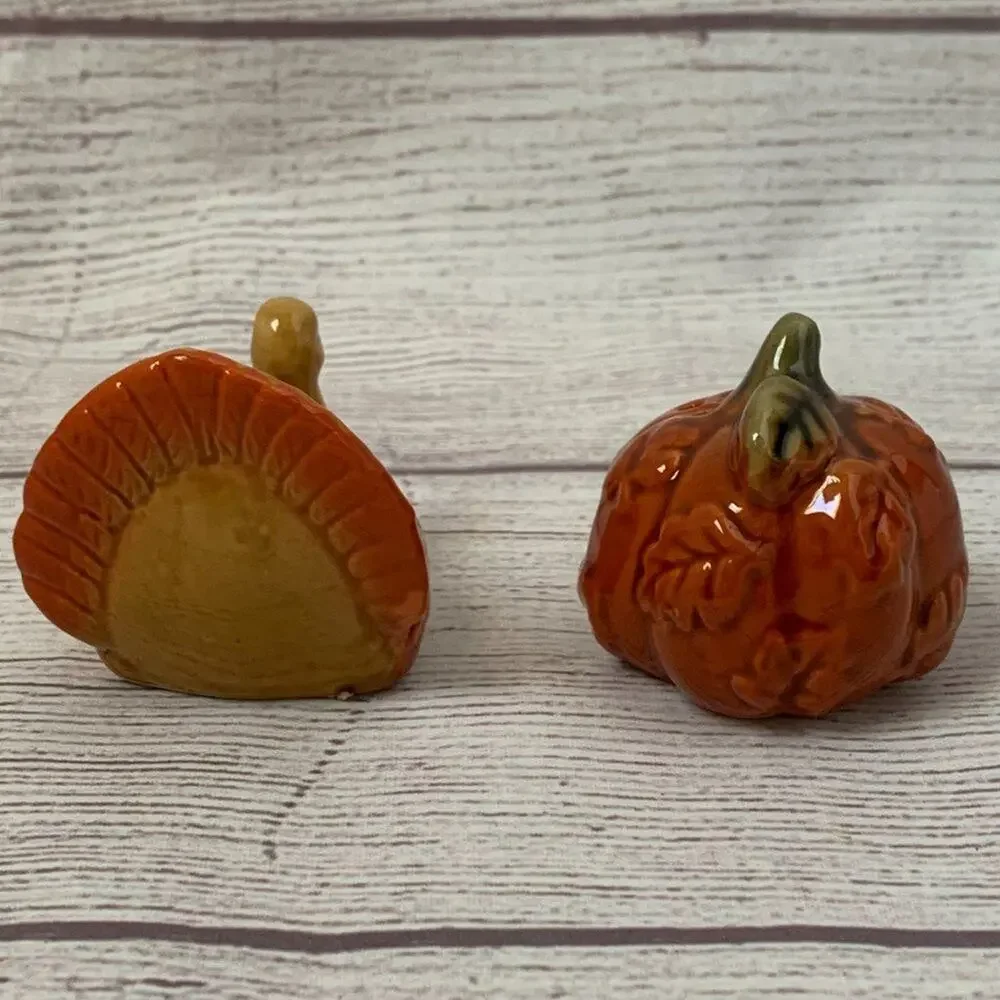 Turkey and Pumpkin Salt and Pepper Shaker Set Fall Dining Decor Thanksgiving